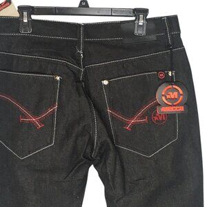 Mecca Jeans Mens 36x32 Black MJ-R5 Straight Fit Contrast Stitch Denim Pants NWT
